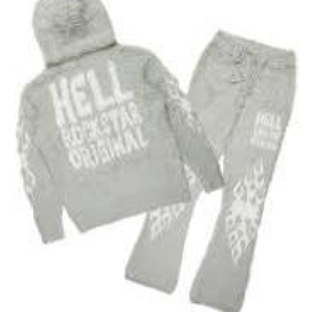 Gray Graphic Hoodie and Sweatpants Set